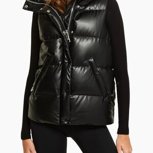 SAM Tracey Vegan Leather Puffer Vest Women's Black Puffer Vest